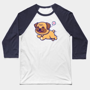 Cute Pug Dog Running Cartoon Baseball T-Shirt